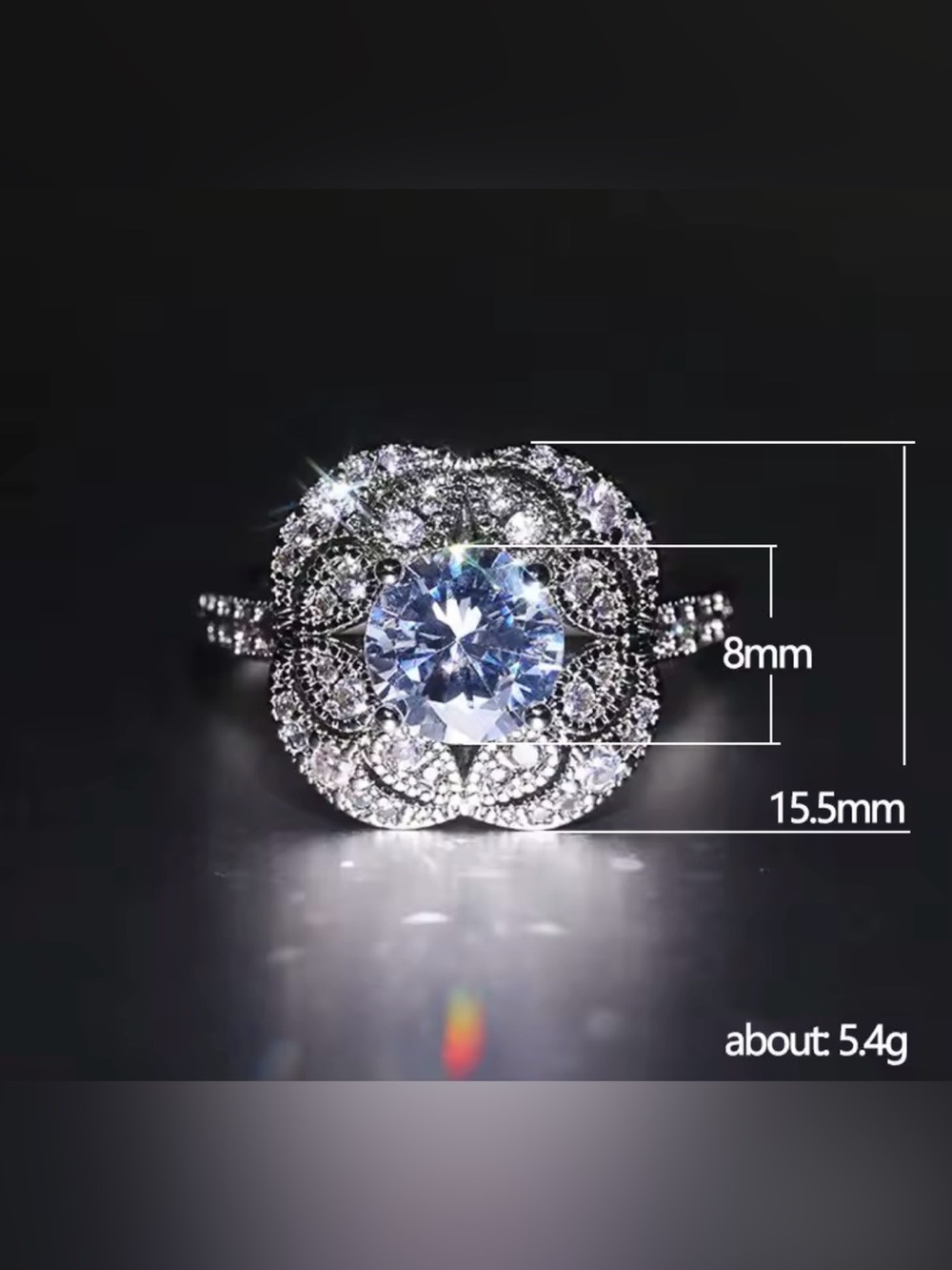 Sterling Silver Halo Flower Engagement Ring with Clear Center Stone - Picture 3 of 7